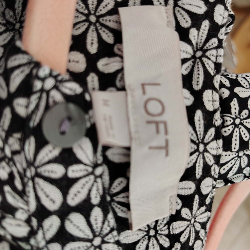 LOFT Black and White Ruffled Blouse with Peter Pan Collar - Picture 8 of 10